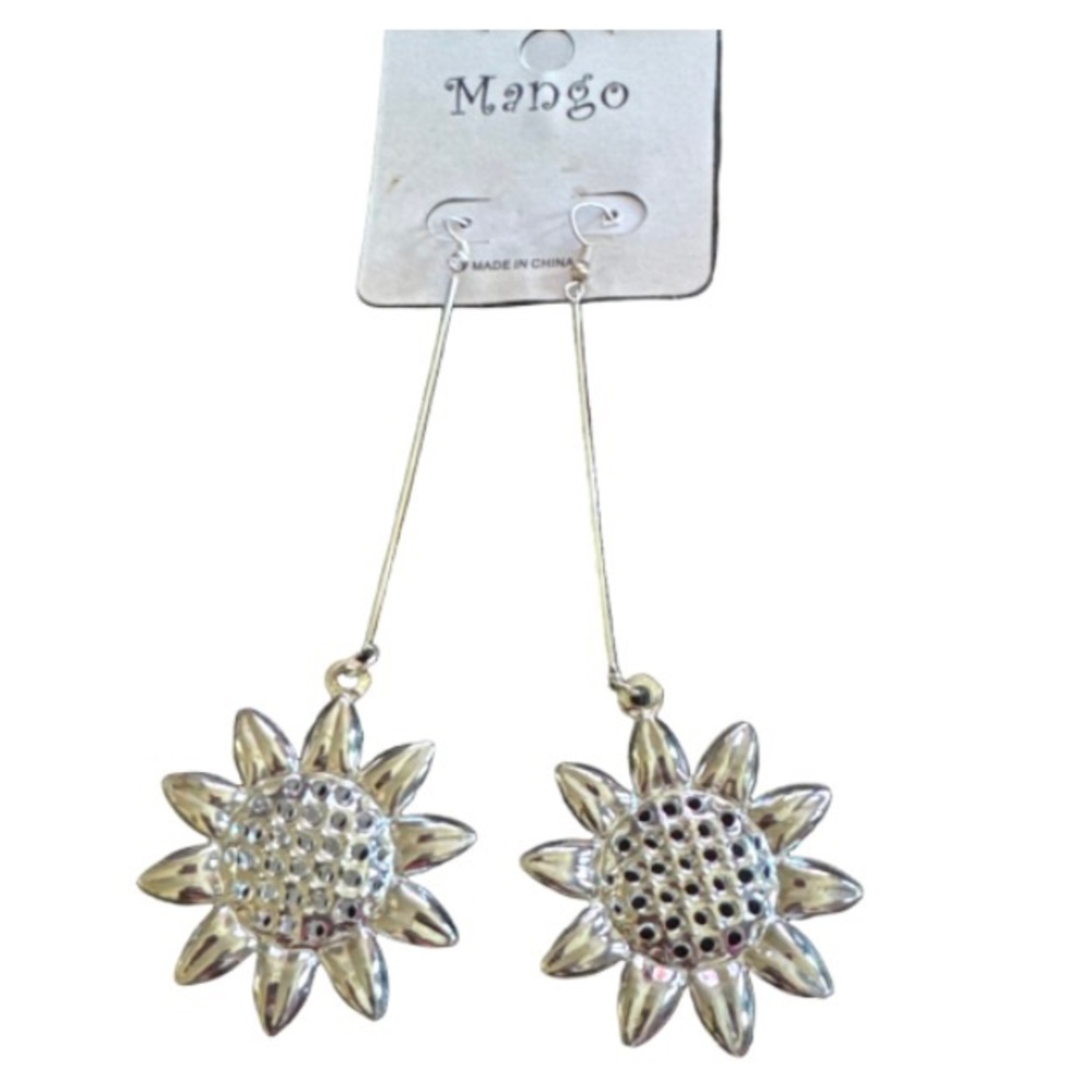 Mango Silver Sunflower Long Drop Earrings